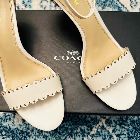 COACH Scalloped Studded Cream High Heels Dress Shoes – Size 8 - Picture 4 of 8